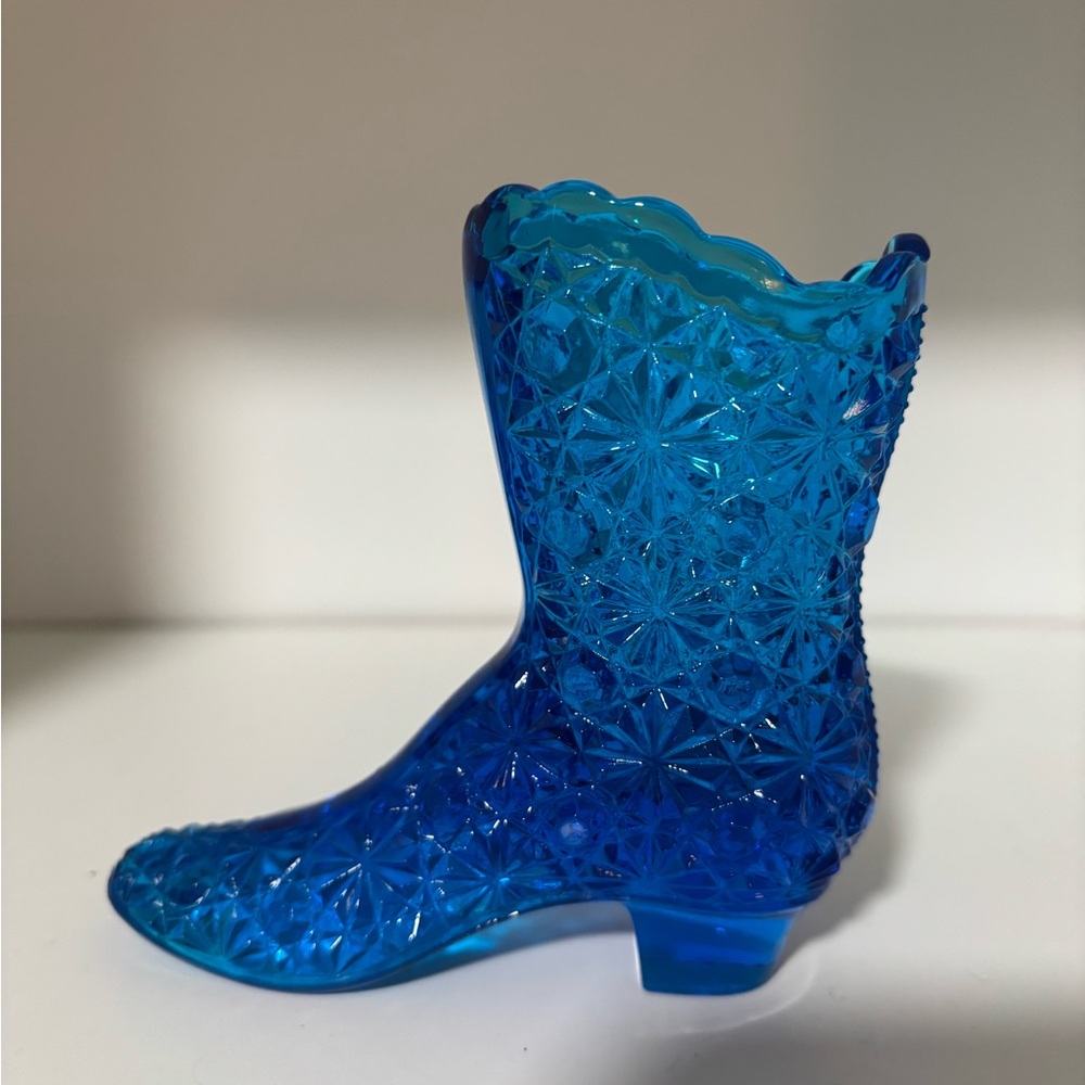 Vintage Fenton Button and Daises Cobalt Blue Boot